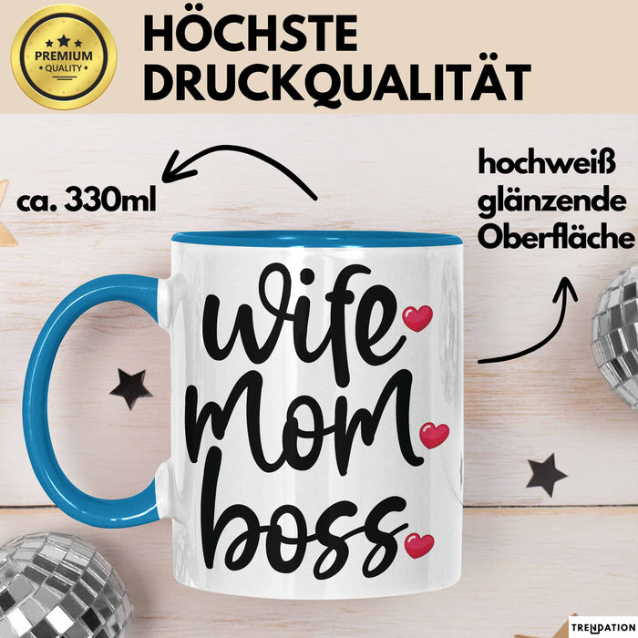 Tasse Wife Mom Boss Geschenkidee für Mütter und Ehefrauen Blau Trendation