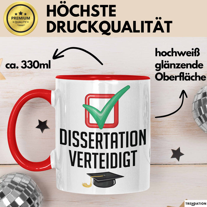 Doktorarbeit Geschafft Tasse Geschenk Dissertation Verteidigt Geschenkidee Master Doktor Kaffee-Becher Rot Trendation