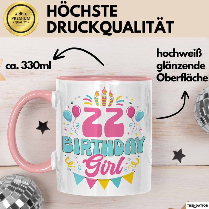 22. Geburtstag Tasse Frauen Mädchen Geschenkidee Lustig 22 Birthday Girl Lustiger Spruch Rosa Trendation