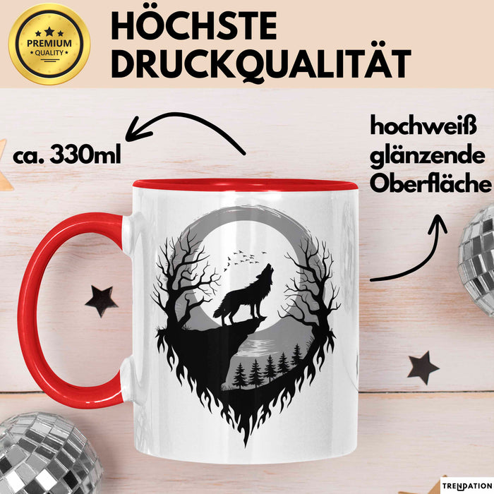 Wolf Tierliebhaber Tasse Geschenk Lustige Geschenkidee Spruch Rot Trendation