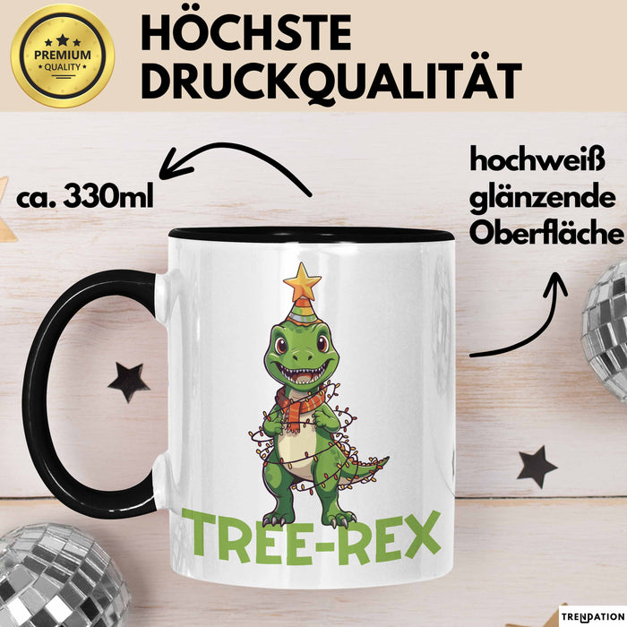 Tree-Rex Dinosaurier Tasse Weihnachten Geschenk Jungs Jungen Weihnachtsbaum T-Rex Schwarz Trendation