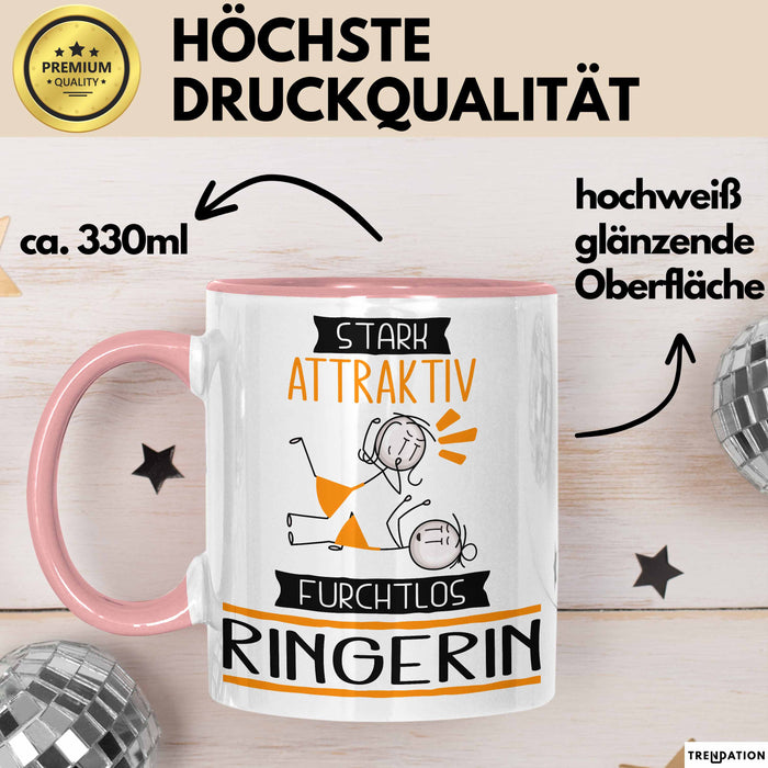 Ringerin Tasse Geschenk Becher Stark Attraktiv Furchtlos Ringerin Lustige Geschenkidee Rosa Trendation