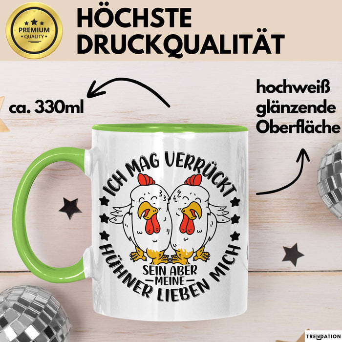 Hühner Tasse Geschenk Hühnerflüsterin Huhn Geschenkidee Kaffee-Becher Landwirt Bauer Landiwrtin Grün Trendation