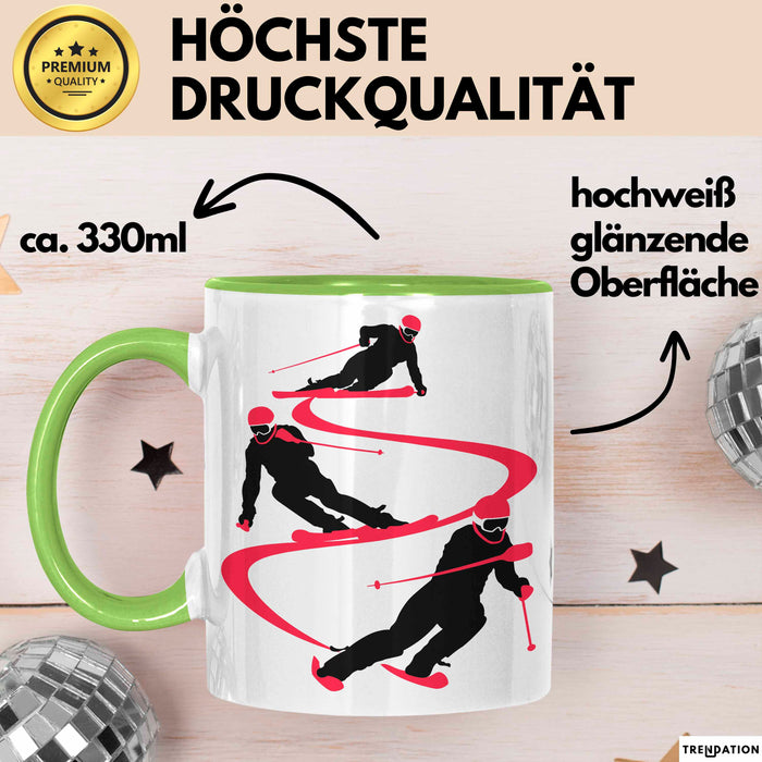 Ski Tasse Geschenk Grafik Skifahrer Becher Grün Trendation