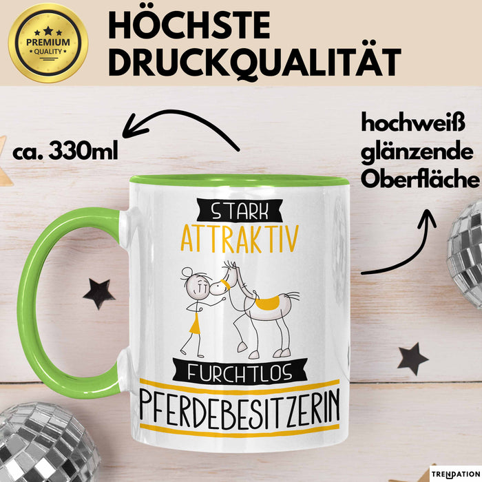 Pferdebesitzerin Tasse Geschenk Becher Stark Attraktiv Furchtlos Pferdebesitzerin Lustige Geschenkidee Grün Trendation