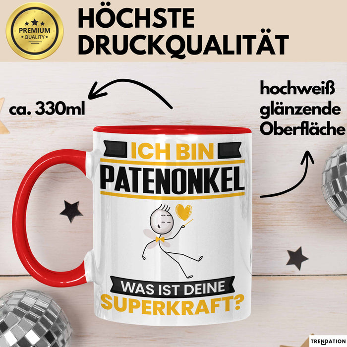 Patenonkel Tasse Geschenk für Patenonkel Geburtstag Lustiger Spruch Kaffee-Becher Was Ist Deine Superkraft Rot Trendation