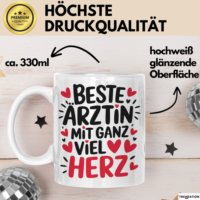 Aerztin Tasse Geschenk Beste Aerztin Mit Ganz Viel Herz Geschenkidee Beruf Weiß Trendation