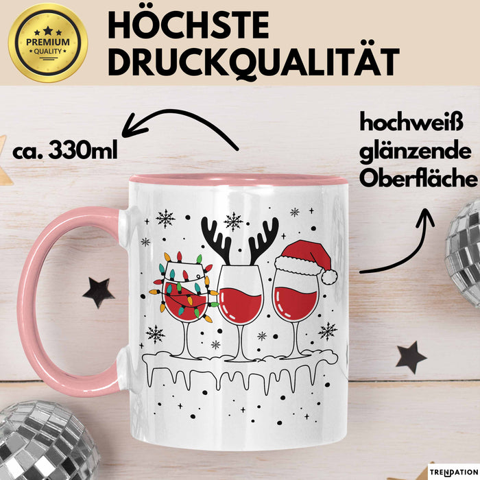 Wein-Trinker Geschenk Weihnachten Rotwein Geschenkidee Weintrinkerin Grafik Kaffee-Becher Rosa Trendation