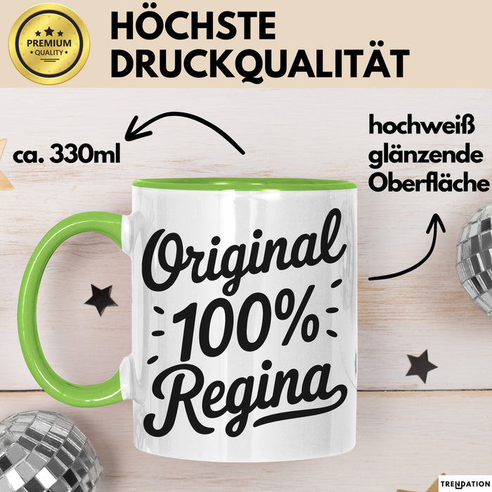 Regina Tasse Geschenk Original 100% Regina Geschenkidee Geburtstag Grün Trendation