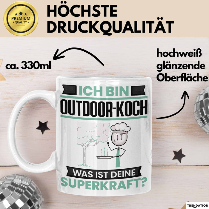 Outdoor-Koch Tasse Geschenk für Outdoor-Koch Geburtstag Lustiger Spruch Kaffee-Becher Was Ist Deine Superkraft Weiß Trendation