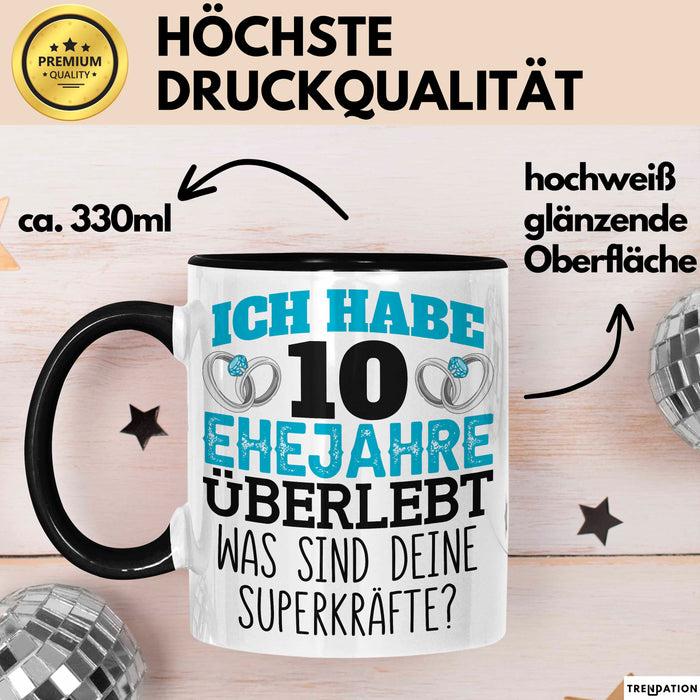 Rosenhochzeit Tasse Geschenk 10 Jahre Verheirtatet Geschenkidee Ehemann Ehefrau Becher Schwarz Trendation