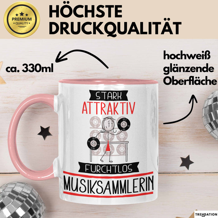 Musiksammlerin Tasse Geschenk Becher Stark Attraktiv Furchtlos Musiksammlerin Lustige Geschenkidee Rosa Trendation