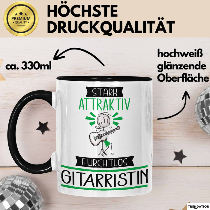 Gitarristin Tasse Geschenk Becher Stark Attraktiv Furchtlos Gitarristin Lustige Geschenkidee Trendation