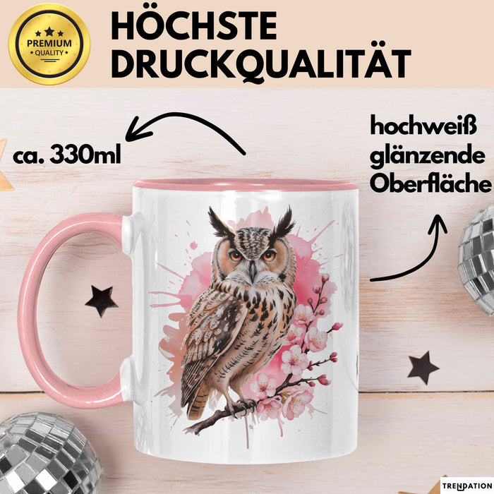 Eule Tierliebhaber Tasse Geschenk Lustige Geschenkidee Spruch Eule Kirschblüte Rosa Trendation