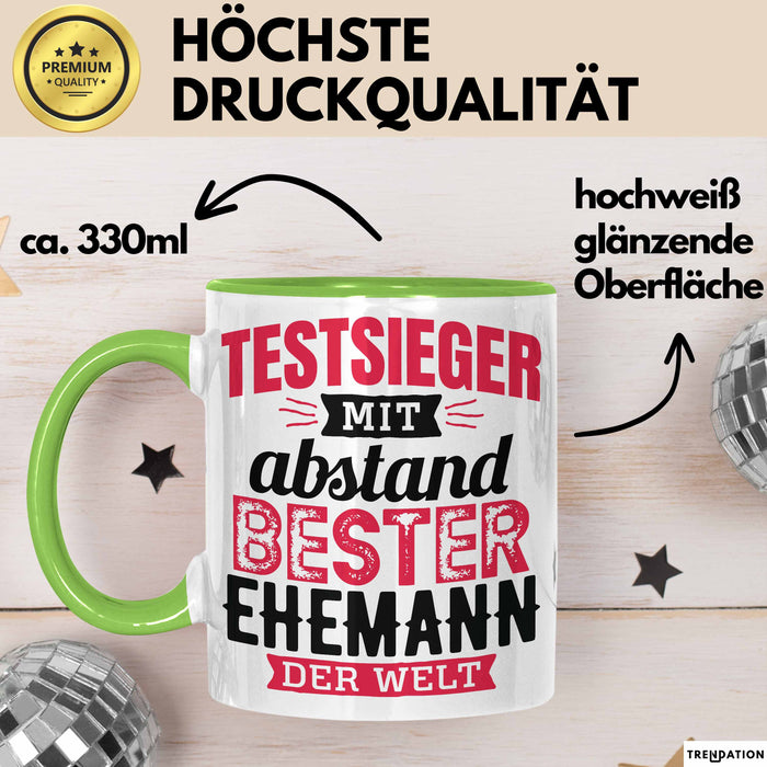 Lustige Tasse Geschenk Testsieger Mit Bester Ehemann Der Welt Spruch Grün Trendation