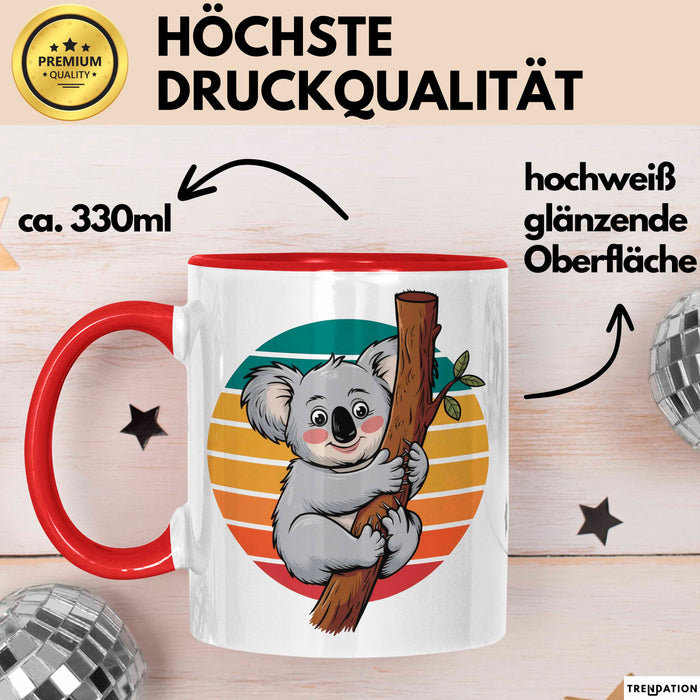 Retro Koala Tierliebhaber Tasse Geschenk Lustige Geschenkidee Spruch Rot Trendation