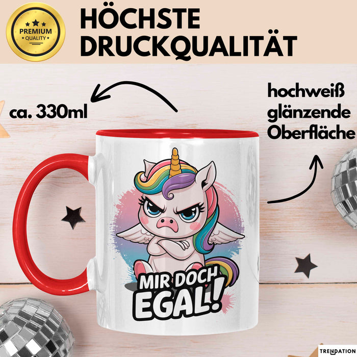 Sarkastisches Einhorn Tasse Geschenk Lustige Geschenkidee Spruch Mir Doch Egal Rot Trendation