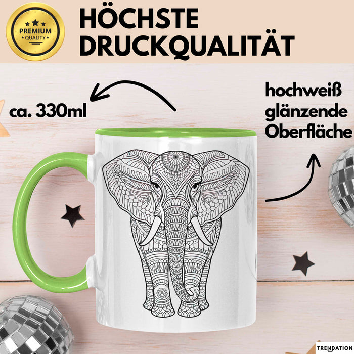 Elefant Mandala Tasse Geschenk Lustige Geschenkidee Spruch Grün Trendation