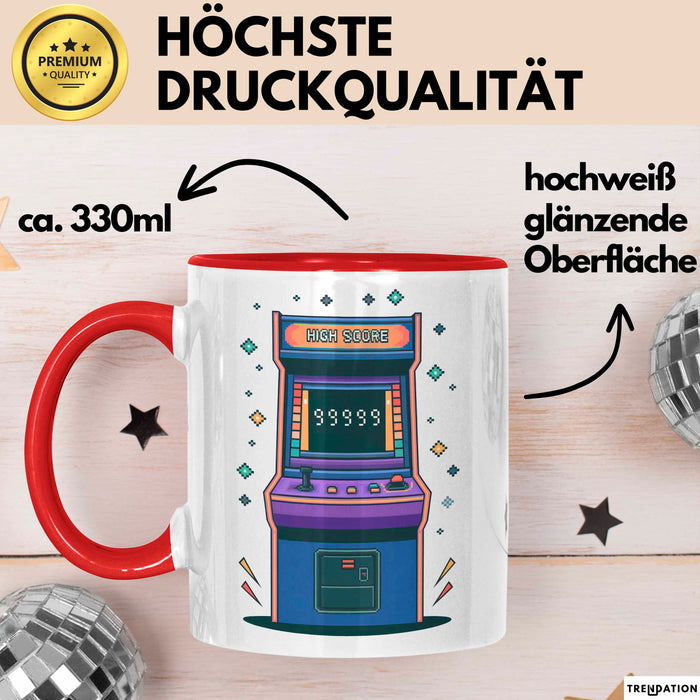 Arcade Enthusiast Tasse Geschenk Lustige Geschenkidee Spruch Für Highscore Jäger Rot Trendation