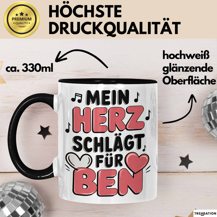 Romantische Liebe Tasse Geschenk Lustige Geschenkidee Spruch Mein Herz Schlägt Für Ben Trendation