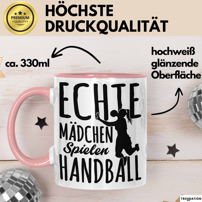 Mädchen Handball-Spielerin Tasse Geschenk Spruch Echte Mädchen Spielen Handball Geschenkidee Frauen Rosa Trendation