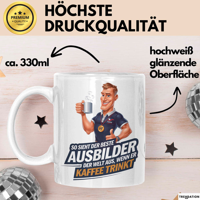 Trainer Tasse Geschenkidee Bester Trainer Trinkt Kaffee Weiß Trendation