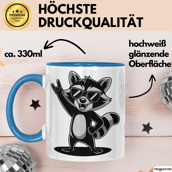 Waschbär Tierliebhaber Rockmusik Tasse Geschenk Lustige Geschenkidee Spruch Blau Trendation