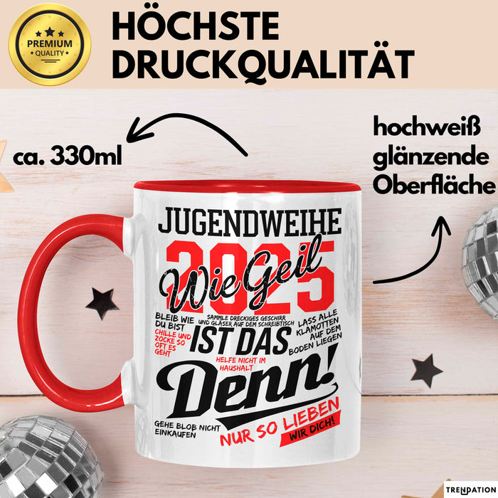 Jugendbetreuung Tasse Geschenk Lustige Geschenkidee Spruch Jugendweihe 2025 Rot Trendation