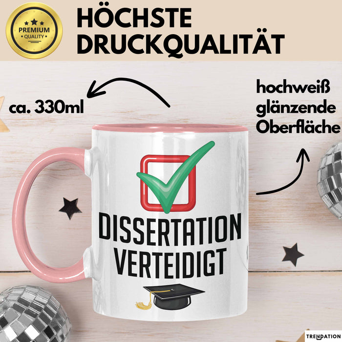 Doktorarbeit Geschafft Tasse Geschenk Dissertation Verteidigt Geschenkidee Master Doktor Kaffee-Becher Rosa Trendation