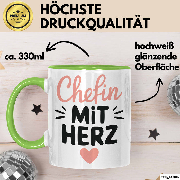 Büroarbeit Kollege Chef Tasse Geschenk Lustige Geschenkidee Spruch Chefin Mit Herz Grün Trendation