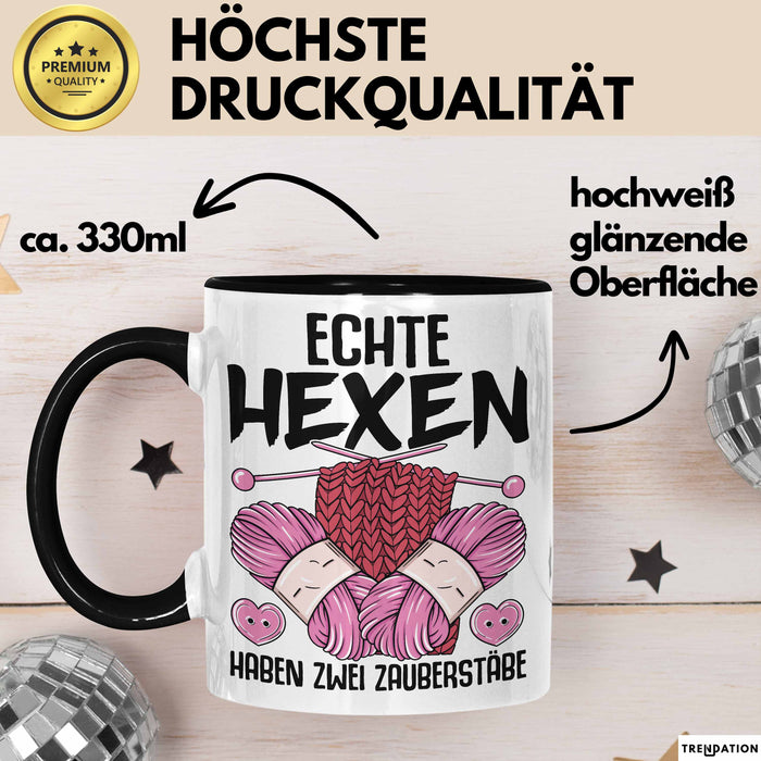 Stricken Tasse Geschenk Echte Hexen Haben Zwei Zauberstäbe Geschenkidee Strickerin Oma Becher Trendation