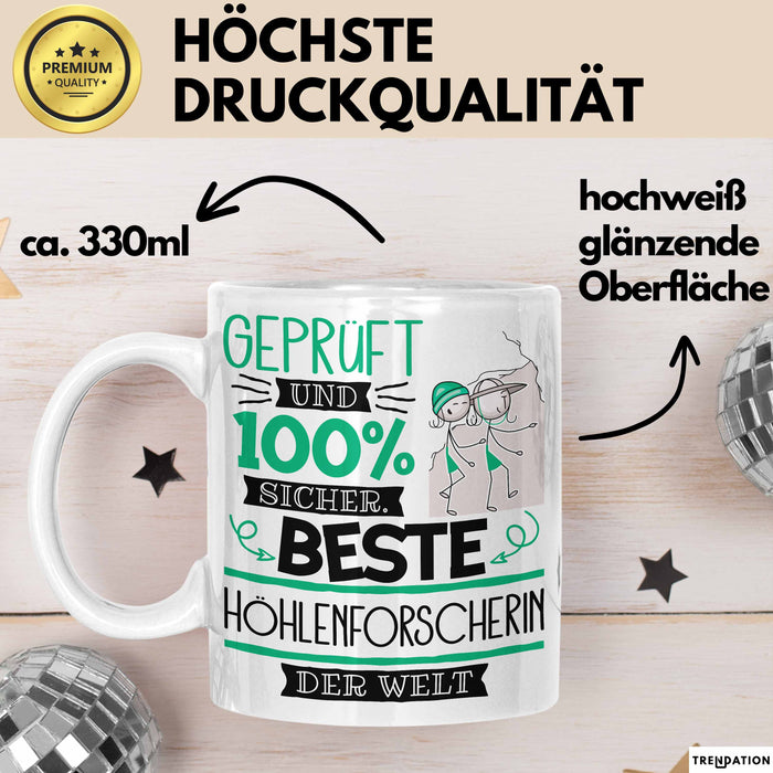 Beste Höhlenforscherin Der Welt Tasse Geschenk für Eine Höhlenforscherin Geprüft Und Sicher Geschenkidee Geburtstag Weihnachten Weiß Trendation