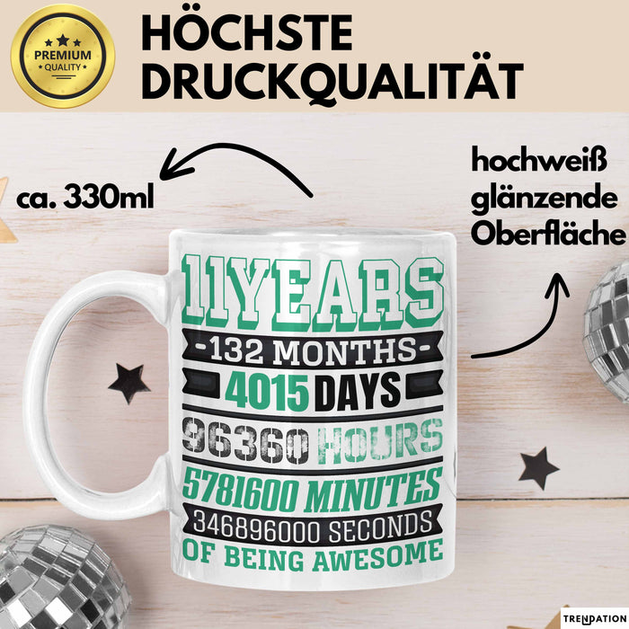 11. Geburtstag Tasse Geschenk Jungs Mädchen Becher Lustig Weiß Trendation