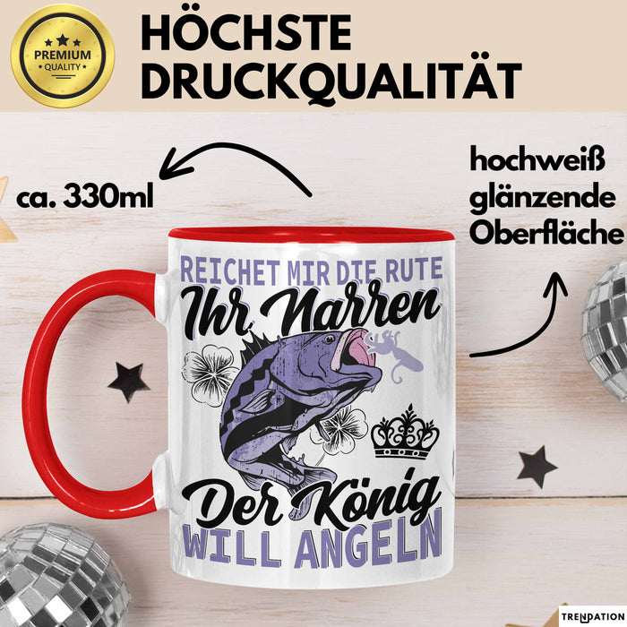 Angler Geschenk Tasse Spruch Männer Angeln Geschenkidee Kaffee-Becher Fischer Angeln Rot Trendation