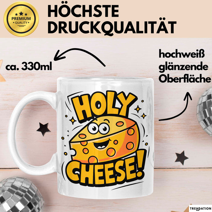 Käseliebhaber Tasse Geschenkidee Holy Cheese für Käse Esser Weiß Trendation