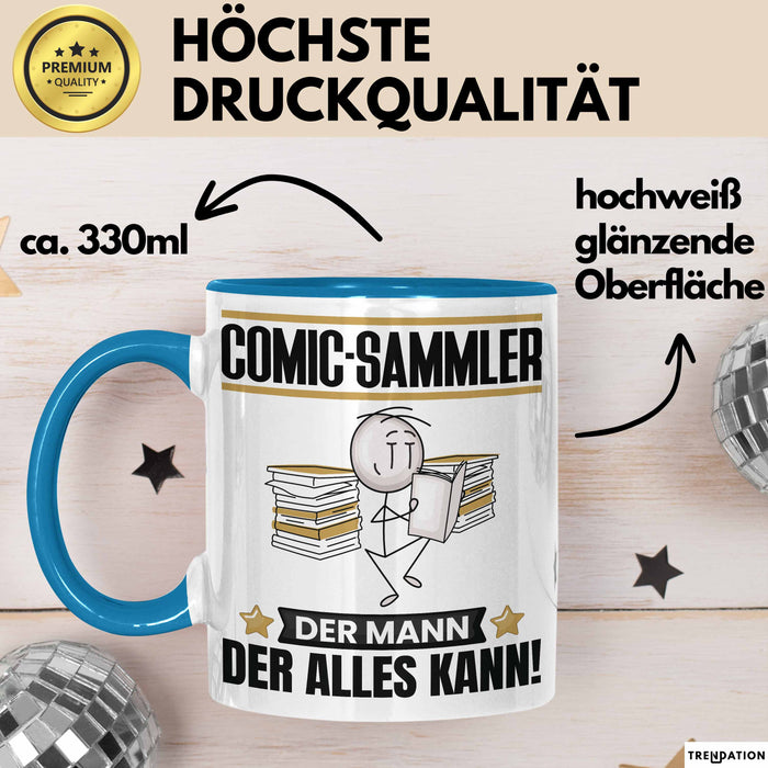 Comic-Sammler Tasse Geschenk für Comic-Sammler Der Mann Der Alles Kann Geschenkidee zum Geburtstag Blau Trendation