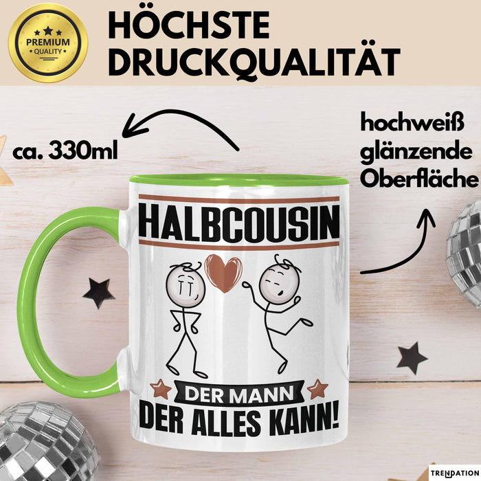 Halbcousin Tasse Geschenk für Halbcousin Der Mann Der Alles Kann Geschenkidee zum Geburtstag Grün Trendation