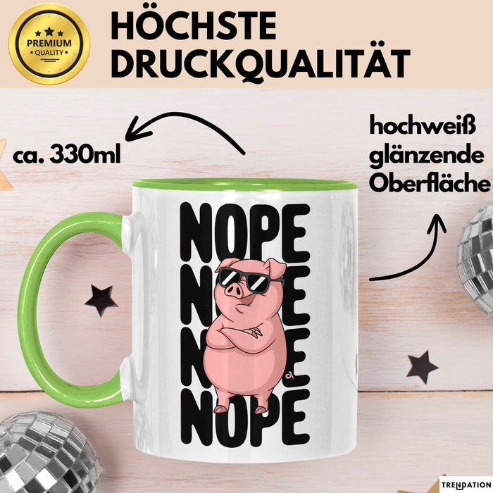 Schweinezüchter Schweine Tier Tasse Becher Geschenk Lustige Geschenkidee Spruch Nö Grün Trendation