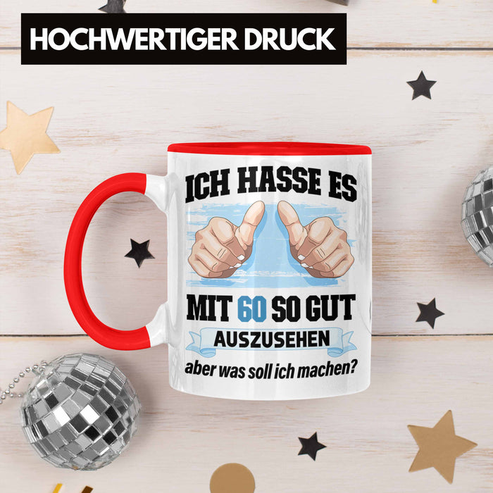 Trendation - 60. Geburtstag Tasse Frau Männer Geschenk 60er Geschenkidee 60 Mutter Vater Mann Frauen Lustig Geschenke Deko Rot Trendation