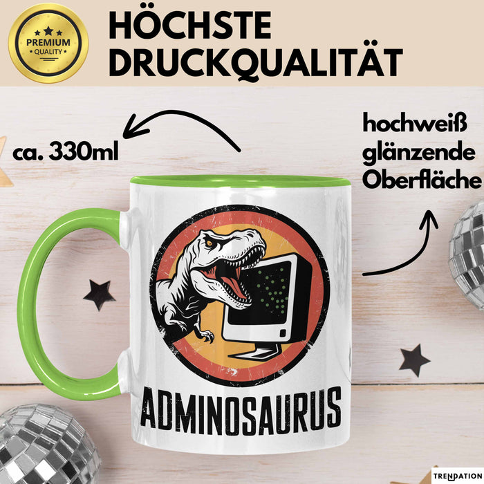 IT Informatiker Nerd Tasse Geschenk Adminosaurus Spruch Grün Trendation