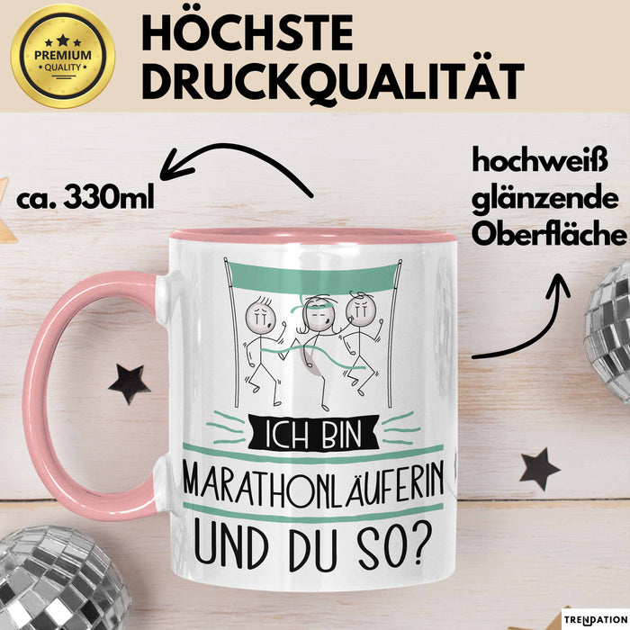 Marathonläuferin Tasse Geschenk Ich Bin Marathonläuferin Und Du So Geschenkidee Lustiger Spruch Becher Rosa Trendation
