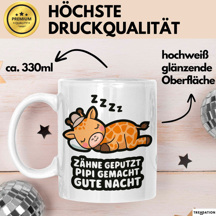 Schlafende Giraffe Tasse Geschenk Lustige Geschenkidee Spruch Zähne Geputzt Pipi Gemacht Gute Nacht Weiß Trendation