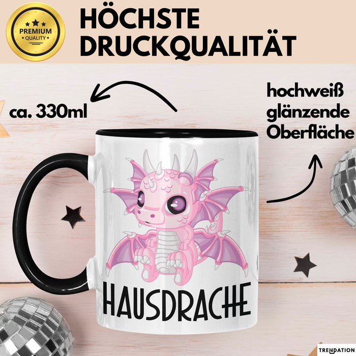 Hausdrache Tasse Geschenk Becher Schwarz Trendation