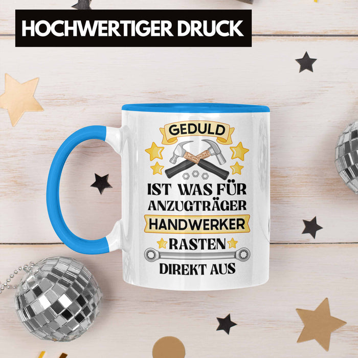 Trendation - Handwerker Tasse mit Spruch Geschenke für Handwerk Kaffeebecher KFZ Mechaniker Mechatroniker Blau Trendation