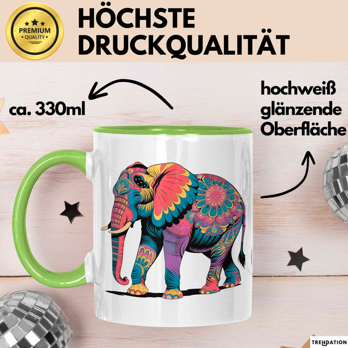 Elefant Tier Blumen Tasse Geschenk Lustige Geschenkidee Spruch Grün Trendation