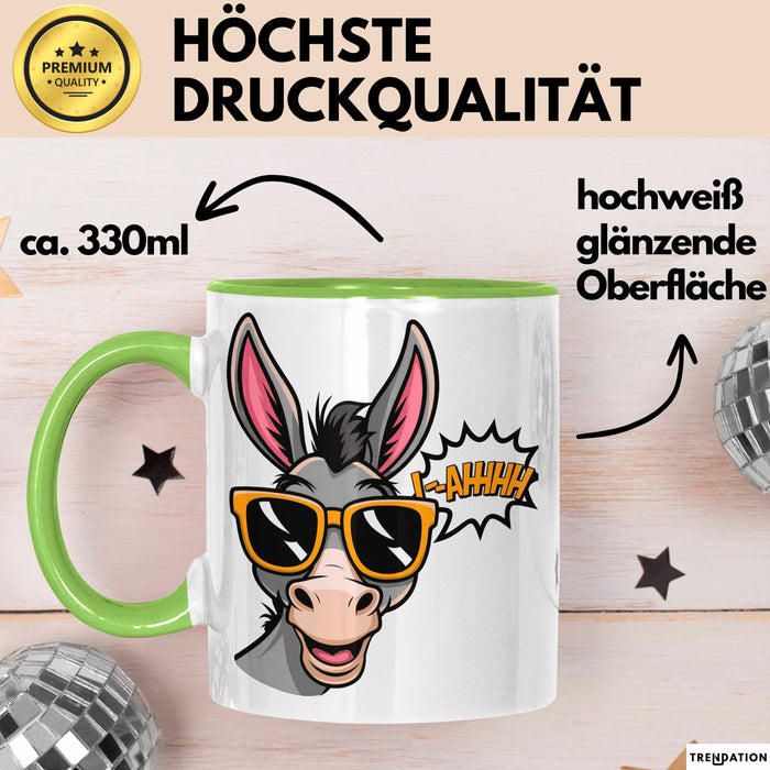 Esel Sonnenbrille Tasse Geschenk Lustige Geschenkidee Spruch Grün Trendation