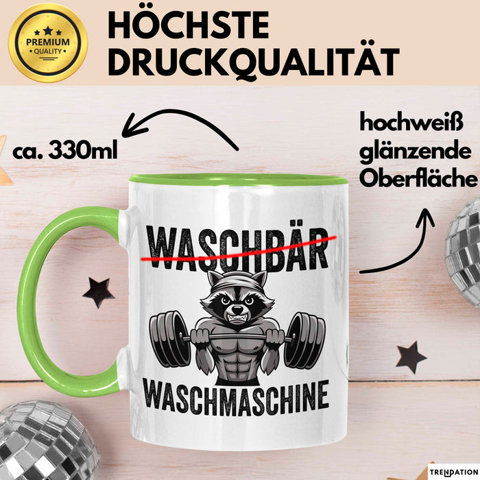 Waschbär Tierliebhaber Tasse Geschenk Lustige Geschenkidee Spruch Waschbär Waschmaschine Grün Trendation