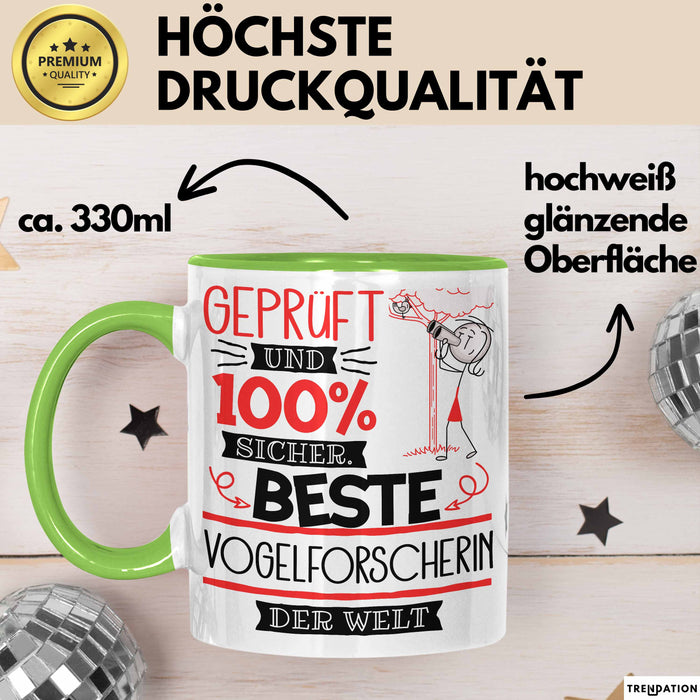 Beste Vogelforscherin Der Welt Tasse Geschenk für Eine Vogelforscherin Geprüft Und Sicher Geschenkidee Geburtstag Weihnachten Grün Trendation