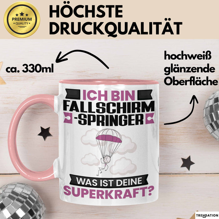 Fallschirmspringer Tasse Geschenk für Fallschirmspringer Geburtstag Lustiger Spruch Kaffee-Becher Was Ist Deine Superkraft Rosa Trendation
