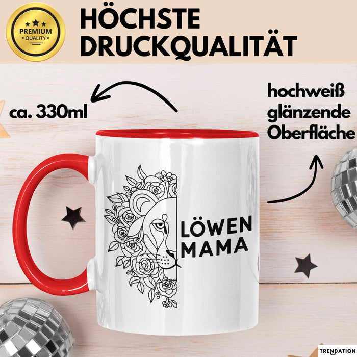 Mama Muttertag Tasse Becher Geschenk Lustige Geschenkidee Spruch Löwen Mama Rot Trendation